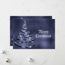 Julhälsning Blank Blå Band Träd Glitter Julkort