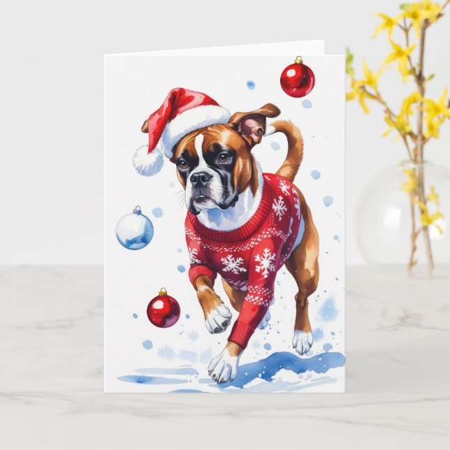 Julhälsning för Boxerhund Kort (Gul blomma)