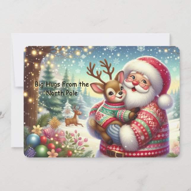 Julhälsning från Nordpolen - Tomte & Renkort Julkort (Framsida)