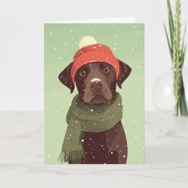 Julhälsning med chokladlabradoodle kort (Framsida)