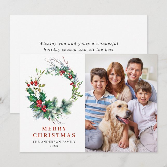 Julhälsning med julkörsbärs krans FOTO Julkort (Fram/baksida)