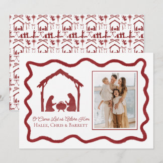 Julhälsning med julkrubba, familjefoto till julen