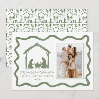 Julhälsning med julkrubba, familjefoto till julen