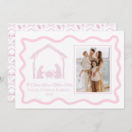 Julhälsning med julkrubba, familjefoto till julen