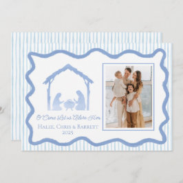 Julhälsning med julkrubba, familjefoto till julen