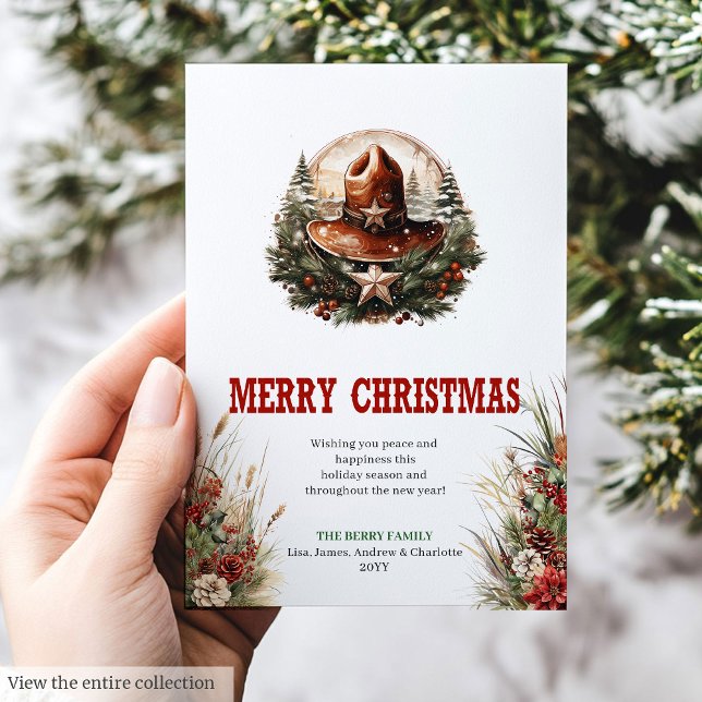Julhälsning med landets sheriffmärke på hatt julkort (Country Sheriff's Badge Hat Christmas Greeting Holiday Card)
