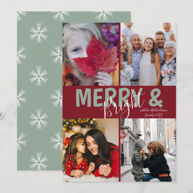 Julhälsningar 4 Photo Merry och Bright Holid Julkort (Fram/baksida)