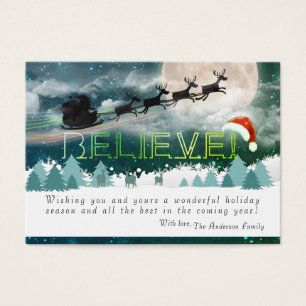 Julhälsningar av Jul BELIEVE Reindeer Sleigh Visitkort