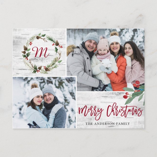 Julhälsningar av Jul Holly PHOTO Birch Bark Vykort (Framsida)