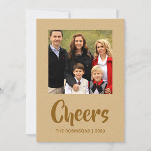 Julhälsningar familjefoto i guld folie julkort