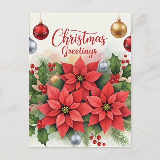 Julhälsningar, festliga, helg vykort (Framsida)