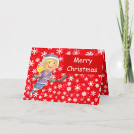 Julhälsningar för hockey - Flickig spelare i snö Kort