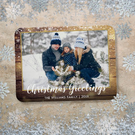 Julhälsningar Foto Rustic Land Wood Magnet