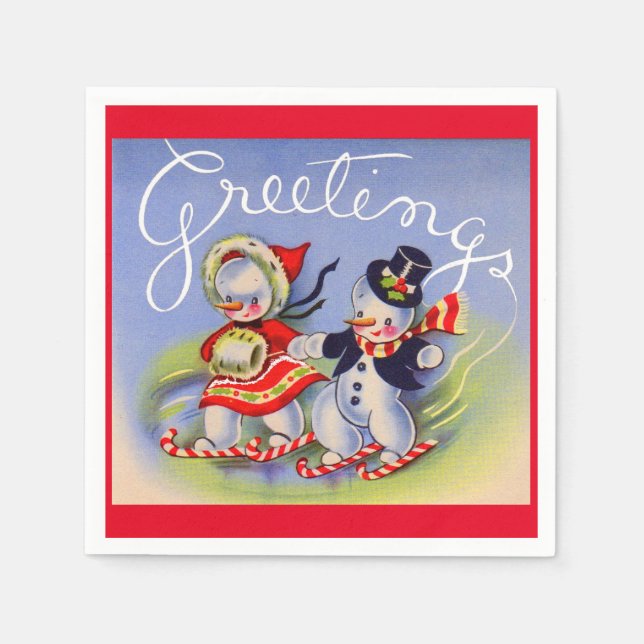 Julhälsningar från Mr. och Mrs. Snögubbe Pappersservett (Framsidan)