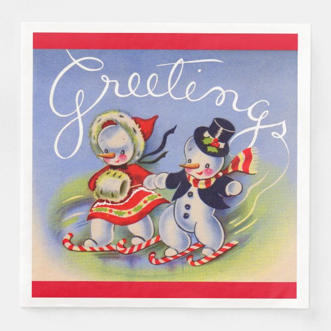 Julhälsningar från Mr. och Mrs. Snögubbe Pappersservett (Framsida)