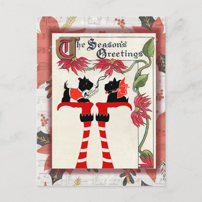 Julhälsningar i Hund Cute Vintage Vykort (Framsida)