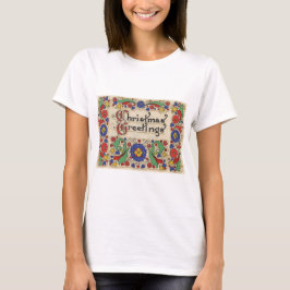 Julhälsningar i vintage-stil med dekorativ kant tee shirt