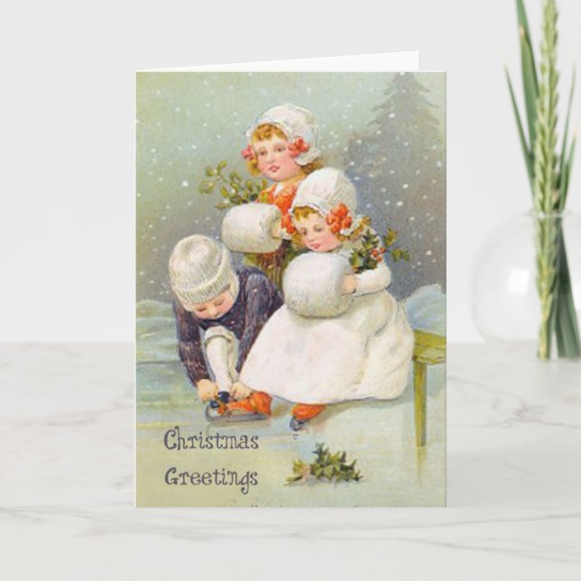 Julhälsningar Ice Skating Kids Helgkort (Framsida)