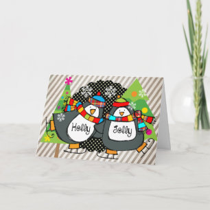 Julhälsningar Jolly åka skridskor pingvin för Helgkort