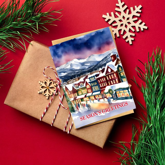 Julhälsningar jul vinter gata Colorado Vykort (Seasons greetings watercolor Christmas winter street Breckenridge Colorado Postcard charming town)