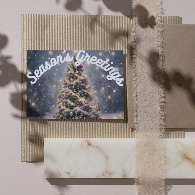 Julhälsningar Julgran Snöig Utomhus Helg Vykort (Warm Season's Greetings Holiday Card)