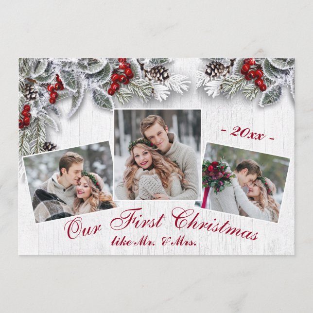 Julhälsningar julkort för Holly Rustic Photo (Framsida)