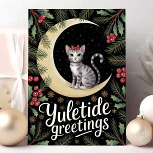 Julhälsningar Katt på månen julkort Helgkort