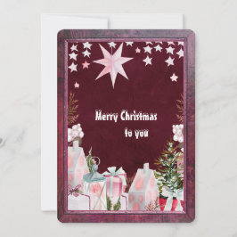 Julhälsningar kort för burgundisk rosa vintertid