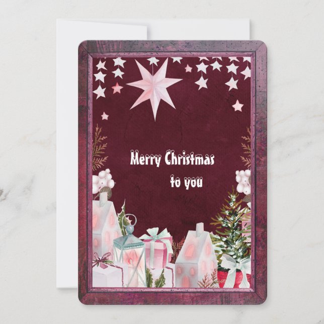 Julhälsningar kort för burgundisk rosa vintertid (Framsida)