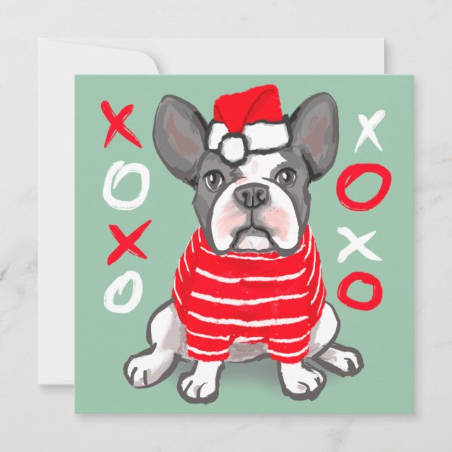 Julhälsningar kort för fransk bulldog Kärlek (Framsida)