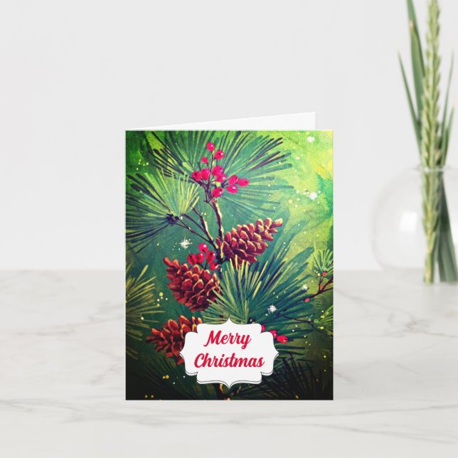 Julhälsningar kort för god jul Retro Träd (Framsida)