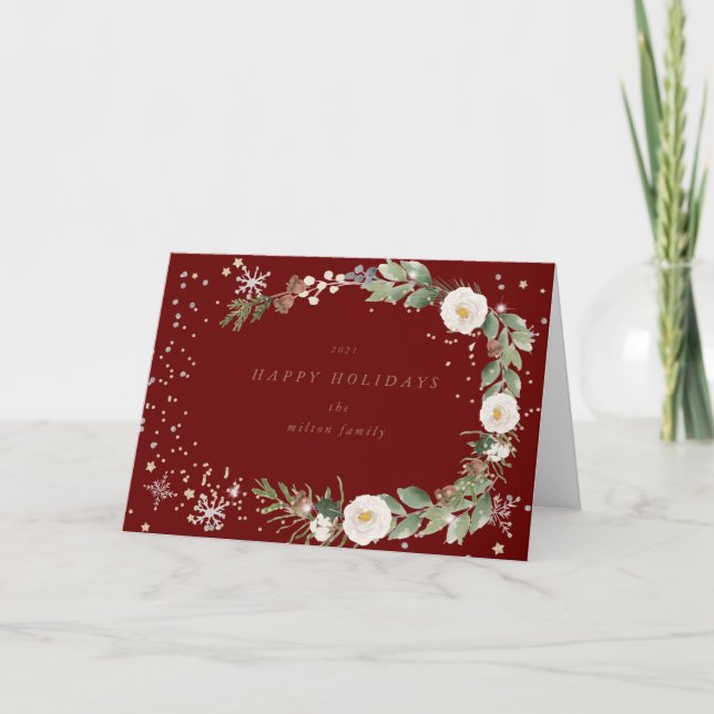 Julhälsningar kort för vinter-blommigtens krans (Framsida)