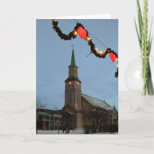 Julhälsningar kortet - den Tromsø domkyrkan, norge Helgkort