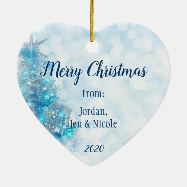 Julhälsningar med ditt foto Blue Träd Julgransprydnad Keramik (Baksidan)