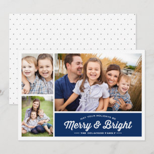 Julhälsningar med Merry & Bright Navy 3 Photo Julkort