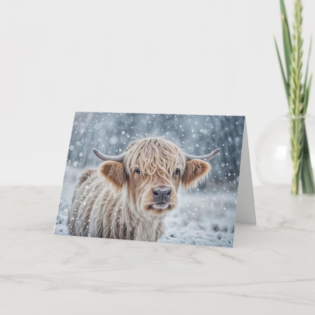 Julhälsningar med söt Highland  Kort (Framsida)