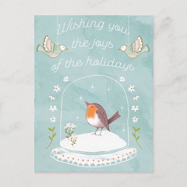 Julhälsningar nya året Cute Bird Snö Globe Helg Vykort (Framsida)