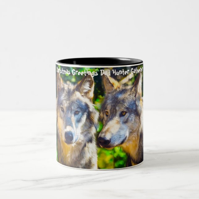 Julhälsningar Pappa Hunter Gatherer Två-Tonad Mugg (Center)