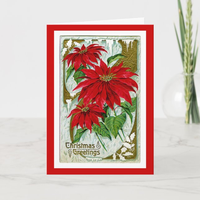 Julhälsningar Pointsettia Helgkort (Framsida)