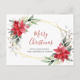 Julhälsningar Red Poinsettia Holly-jul Vykort