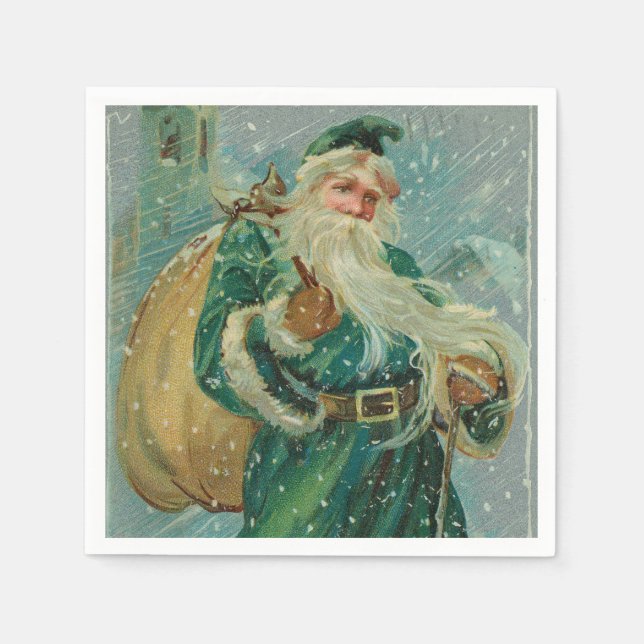 Julhälsningar-Retro Jul Tomte Postkort Pappersservett (Framsidan)