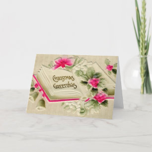 Julhälsningar, Rosa Blommigt Embossed Helgkort