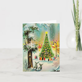 Julhälsningar samlas kring träd_1950 helgkort