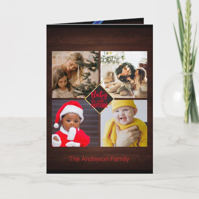 Julhälsningar Underbar Trä Familj Foto Collage Kort (Framsida)