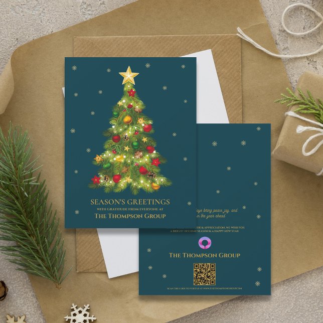 Julhälsningar visitkort för Guld Julgran (Gold Christmas Tree Business Holiday Greeting Card)