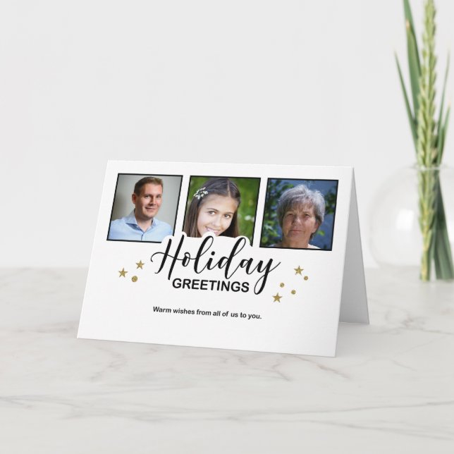 Julhälsningar Vit 3 Foto Glittereffekt Kort (Framsida)