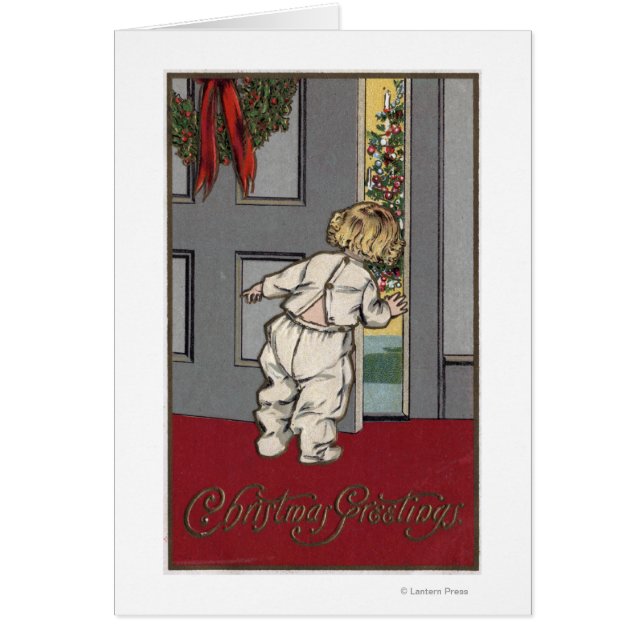 JulhälsningarKid Peeking för jultomten Hälsningskort (Framsidan)