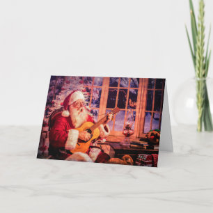 Julhälsningkort med att sjunga Santa Helgkort