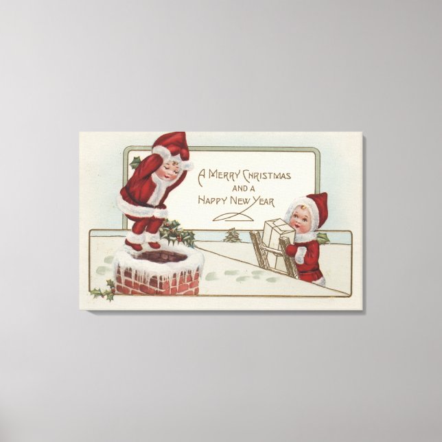 JulhälsningLittle KidsChimney Canvastryck (Framsida)