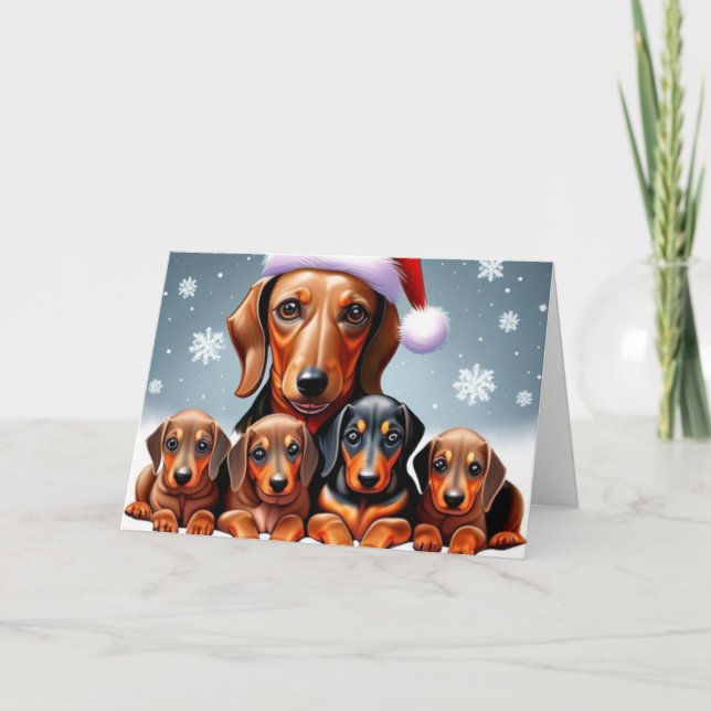 Julhälsningskort för Dachshund-familjen Kort (Framsida)